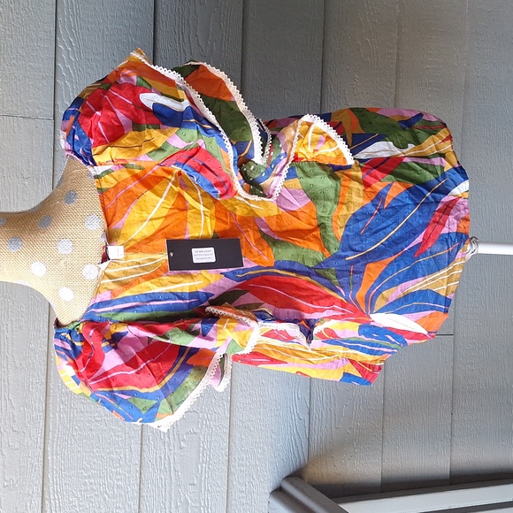 NWT Tropical Palm Leaf Print Plus Size 1X Puff Sleeve Boho Peasant Blouse *read* - Picture 5 of 11